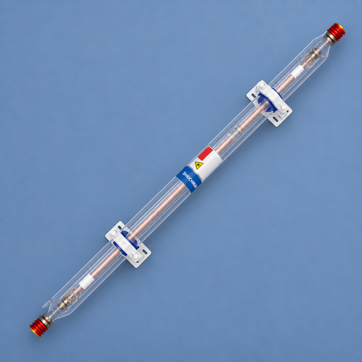 SHRICHMAN CO2 laser tube close-up of glass body and copper coil